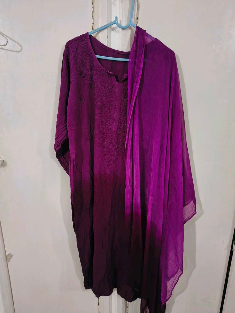 Purple Chikankari Kurta Set