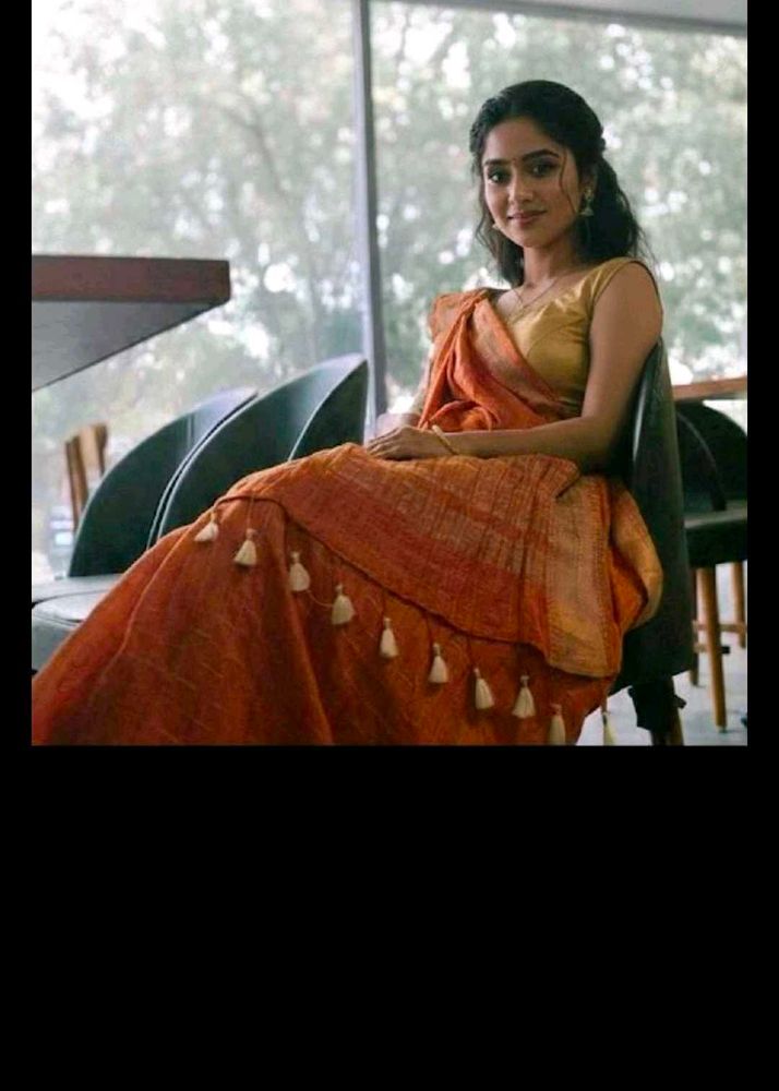orange saree Gold Shimmer Blouse