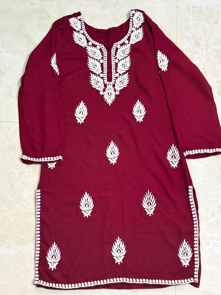 Maroon Embroidered Kurta