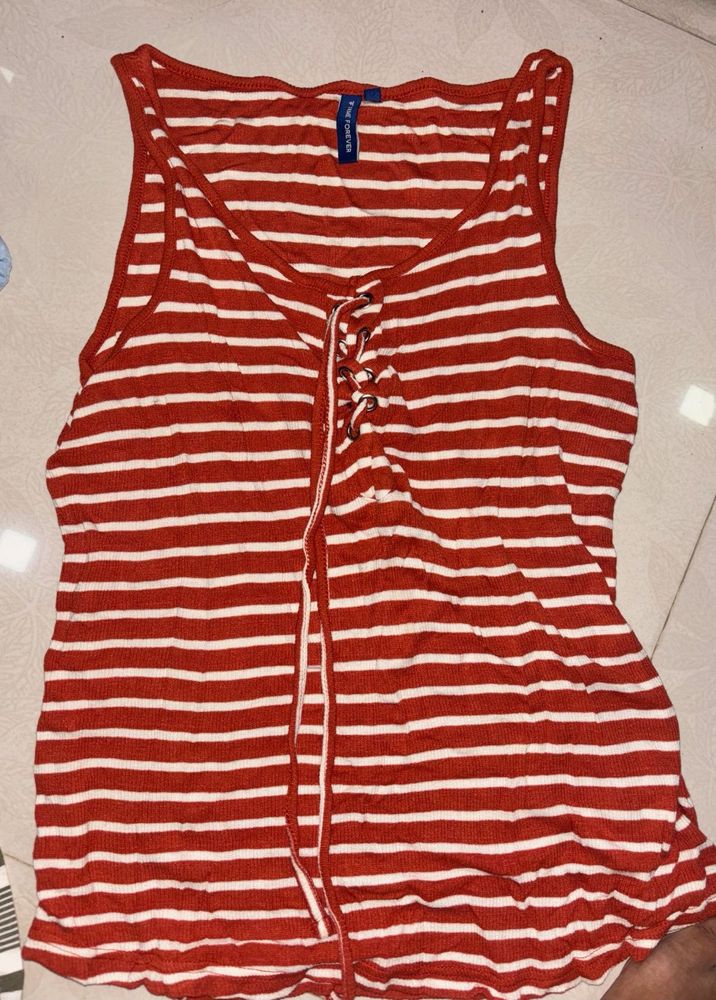 Striped Tank Top with Lace-Up Detail