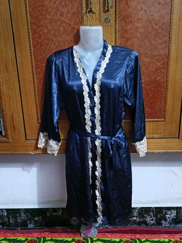 Navy Blue Silk Robe