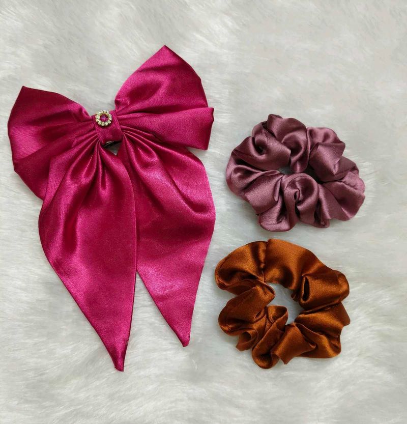 one bow and two scrunchies