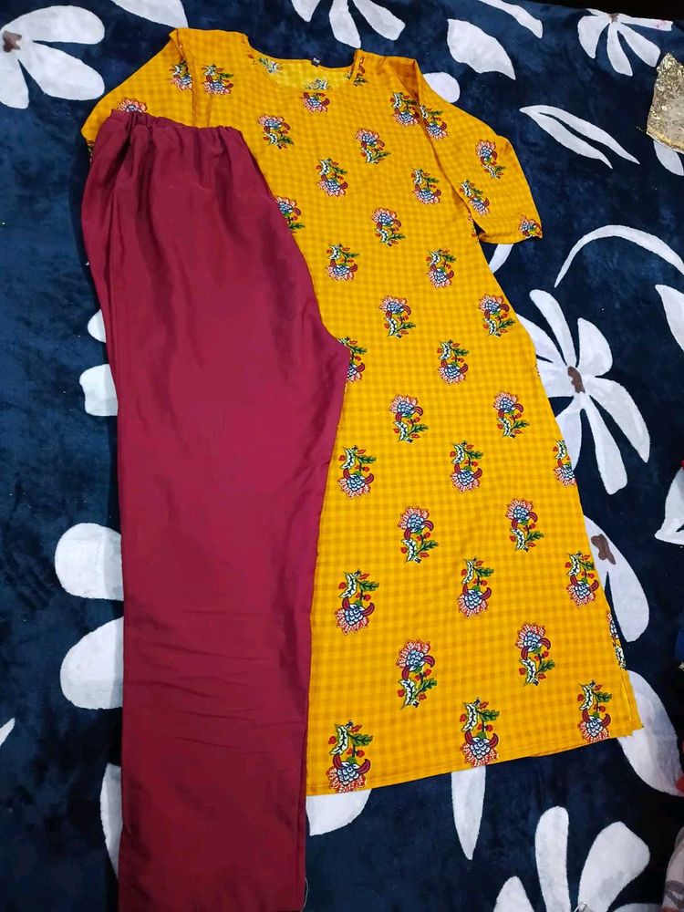 Yellow Printed Kurta Set