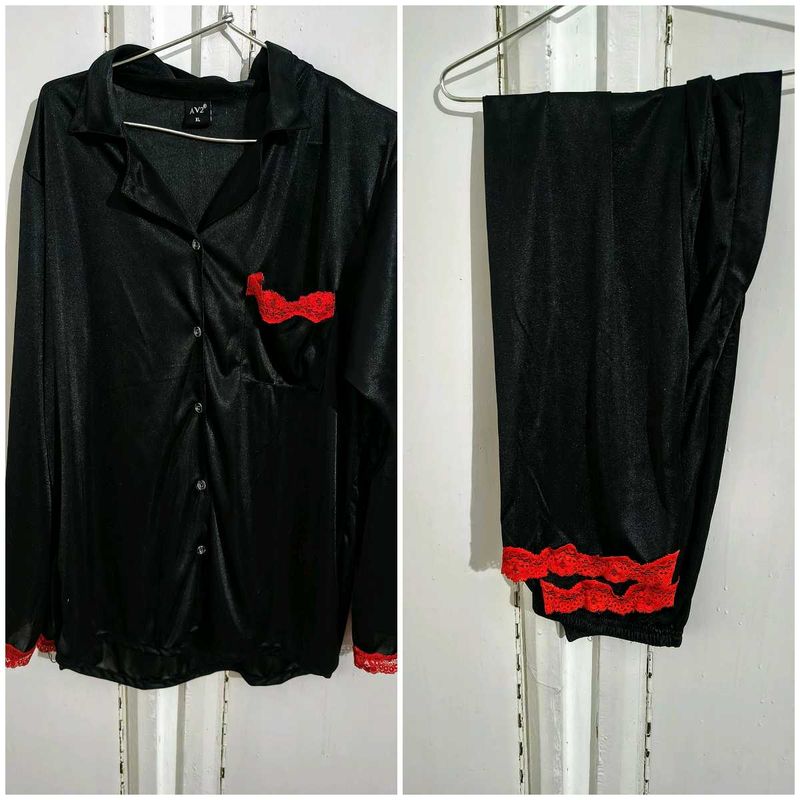 Satin Black Night Suit