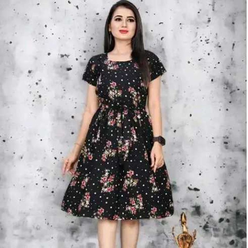 Floral Print Black Dress