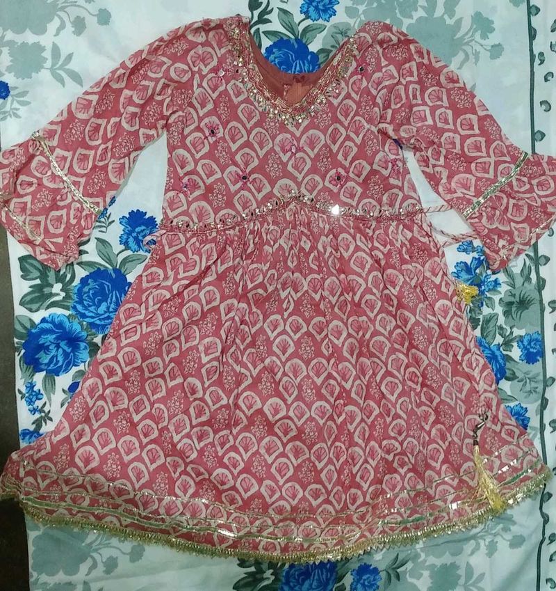 Pink &amp; White Printed Anarkali