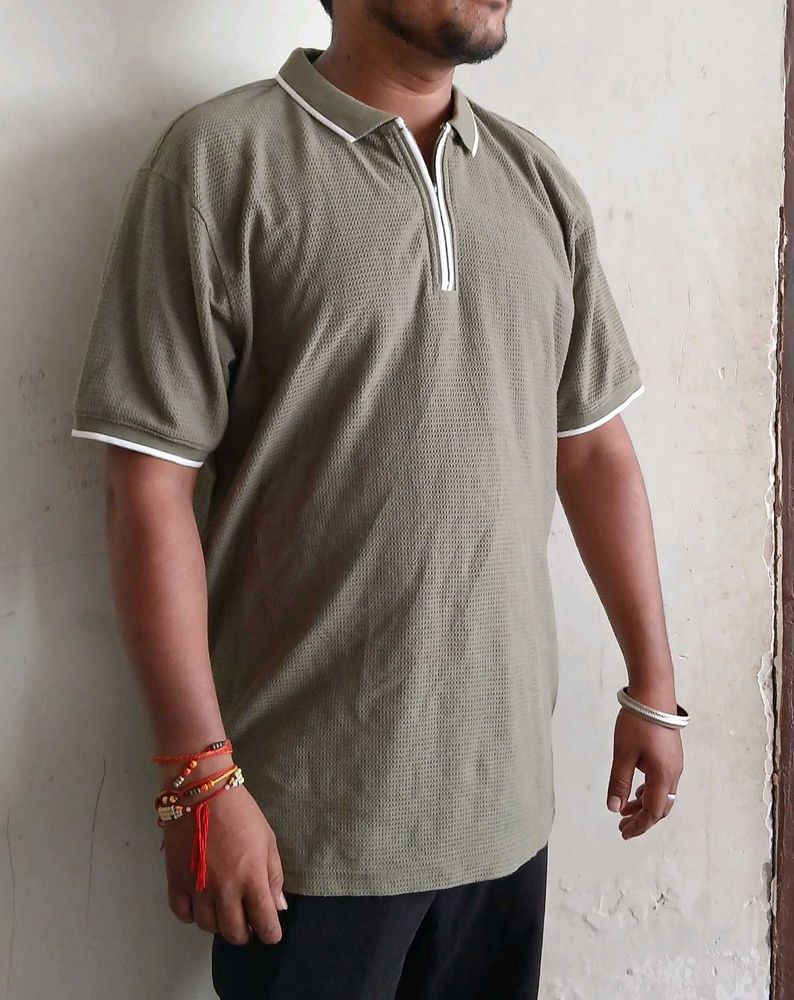 Men’s Olive Zipper Polo TShirt– Premium Collection
