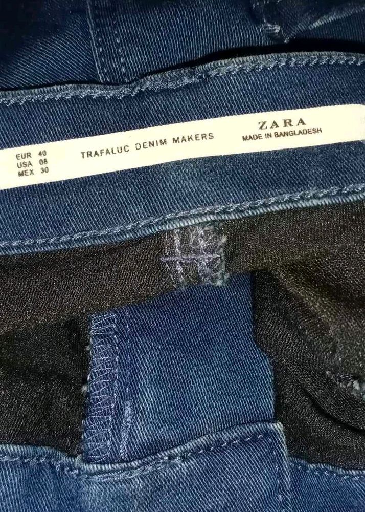 (Zara)Women Stretch Long Leg High Rise Jeans Denim