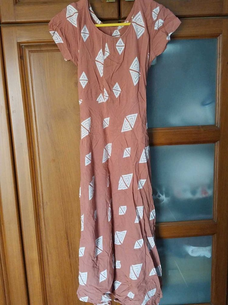 Peach A - Line Midi Cotton Dress