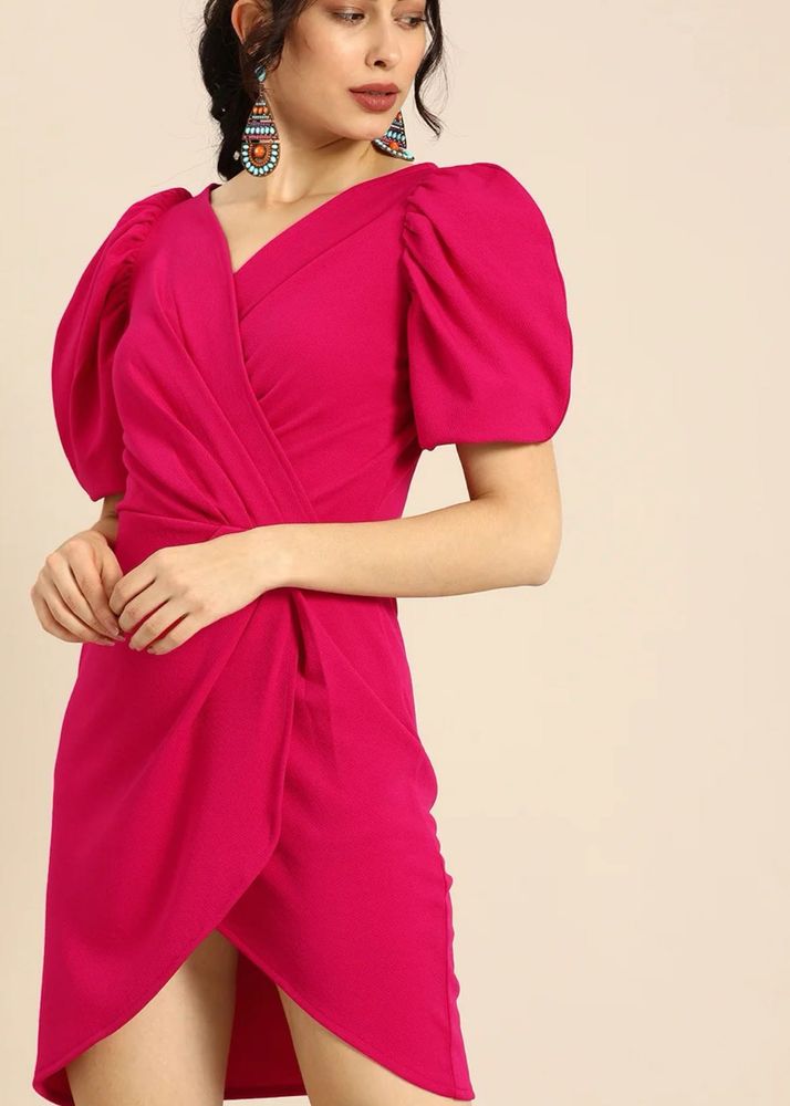 Pink Puff Sleeve Mini Dress