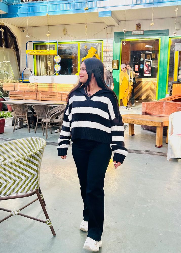 Striped Hooded Cropped Sweater