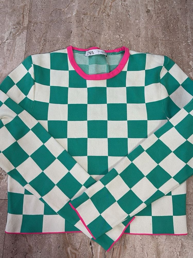 Zara Checkerboard Knit Top