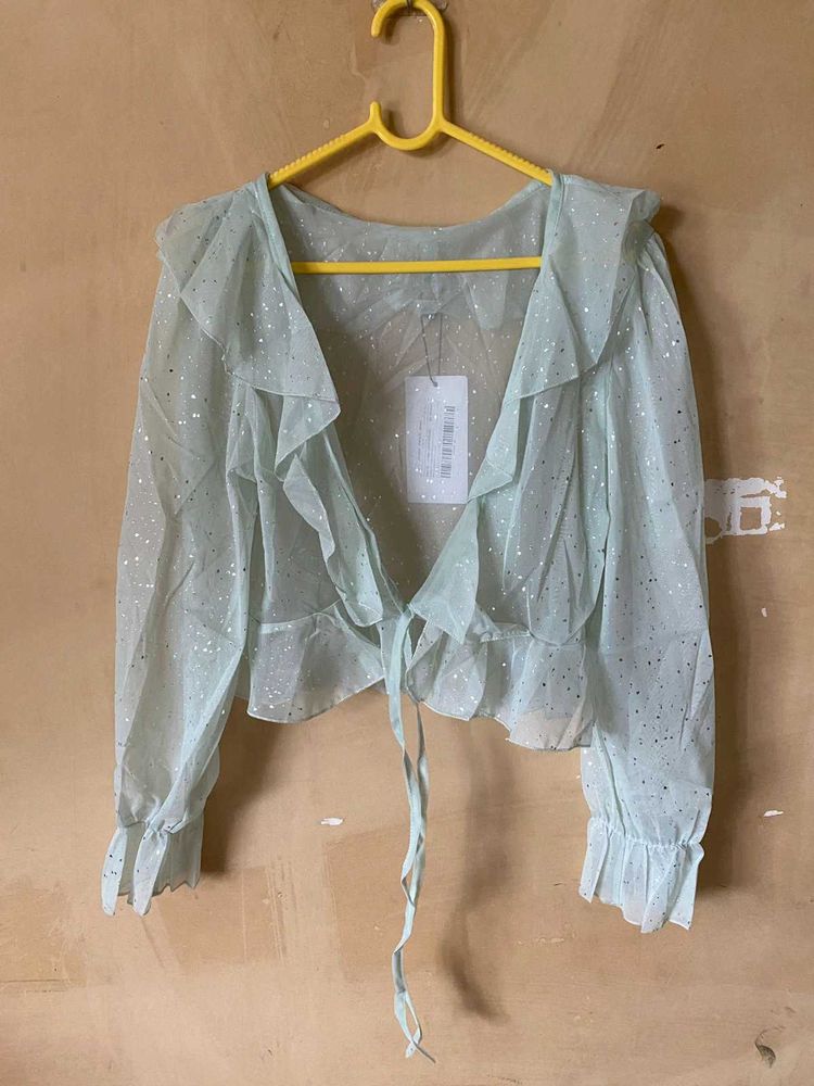 Green Ruffle Sheer Top