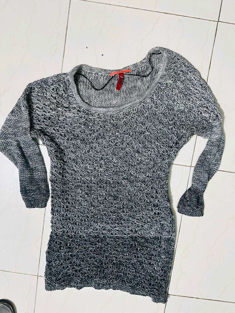 Gray Knit Sweater Dress