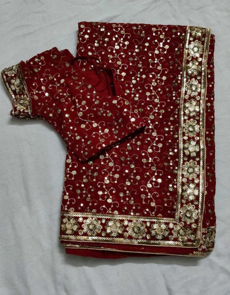 Red Sequin Saree