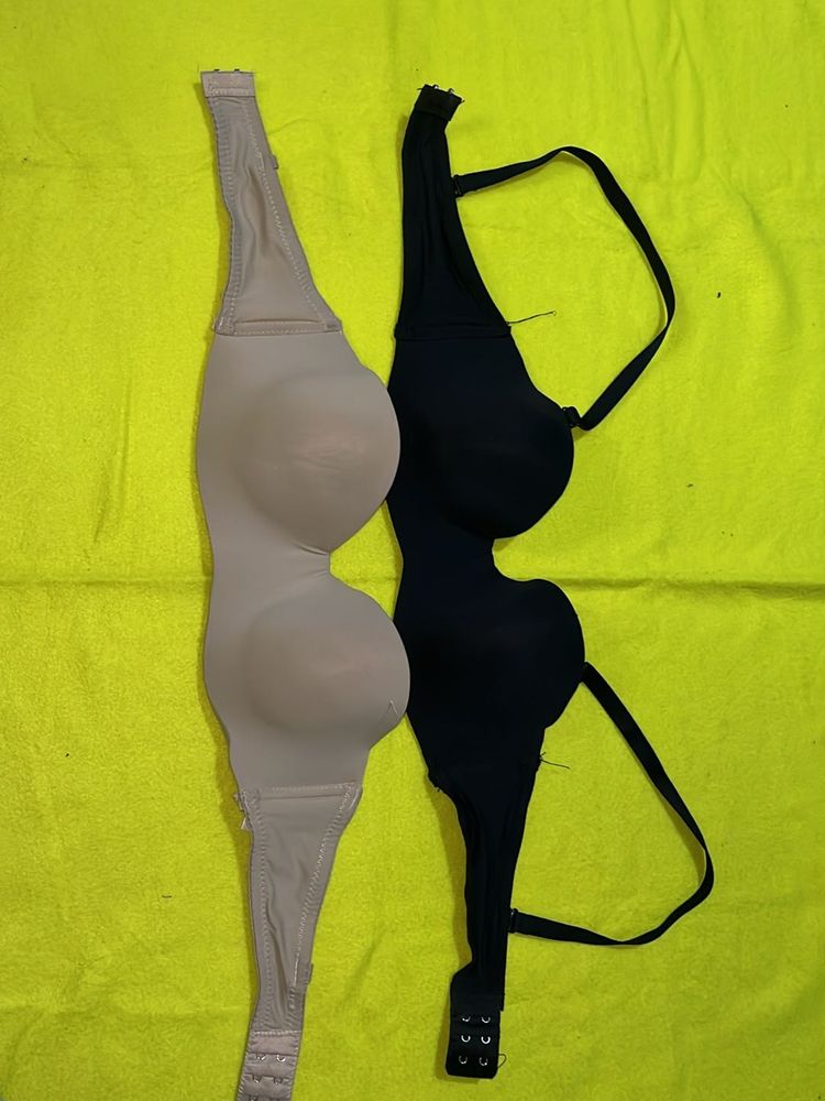 Nude And Black Colour Regular Used Bra Set