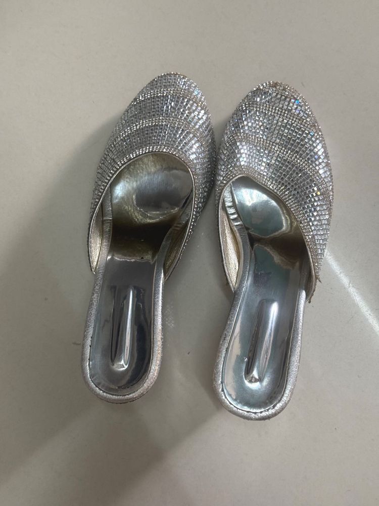 Sparkly Silver Mules For Women