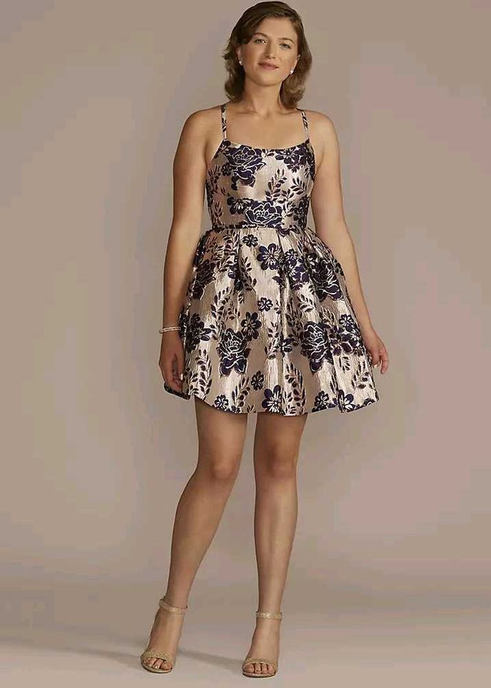 Floral Brocade Short A-Line Dress