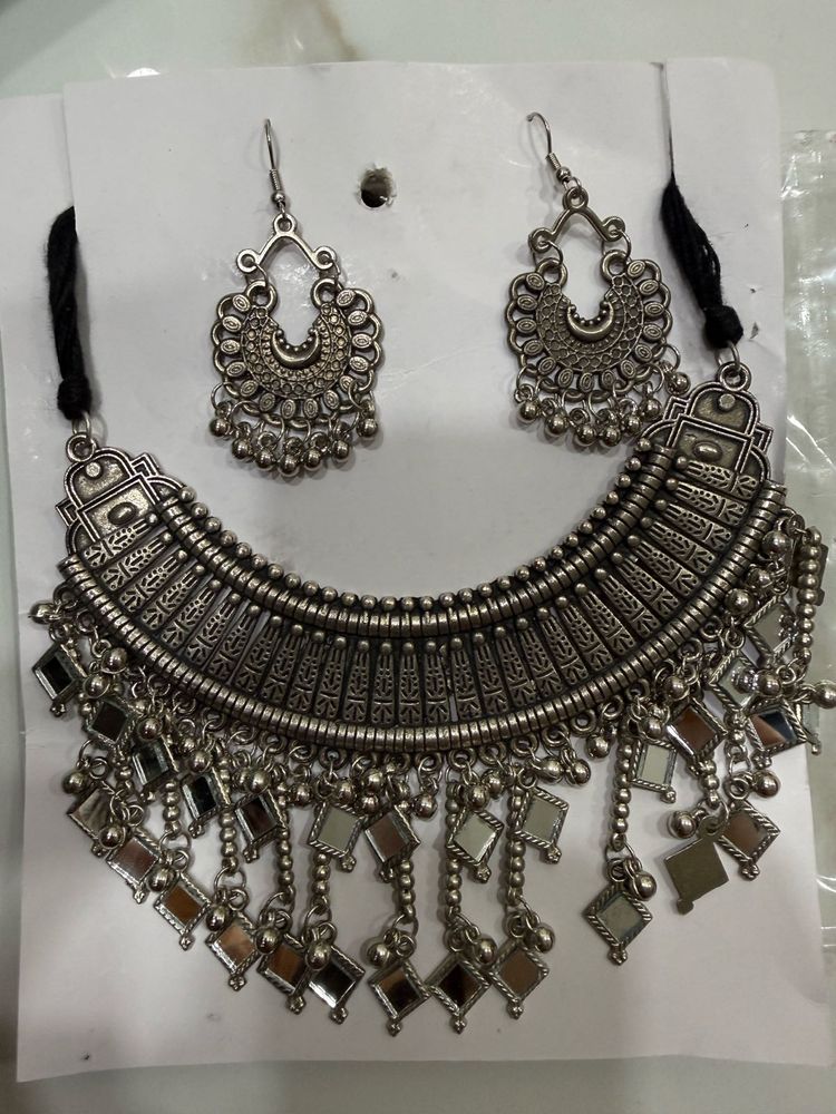 Oxidized Silver Necklace &amp; Earrings