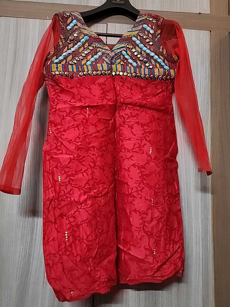 Red Partywear Kurti