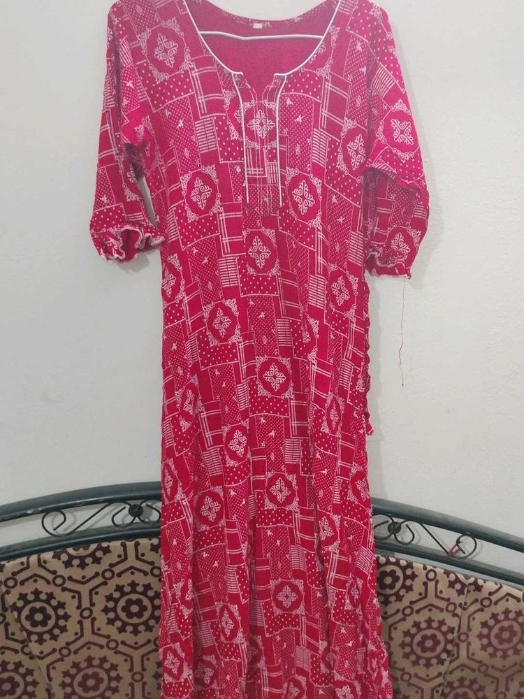 Red &amp; White Printed Kaftan Kurta