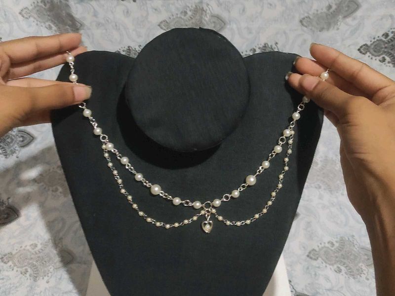 Pearl Heart 💗 Necklace With Pairing Earrings