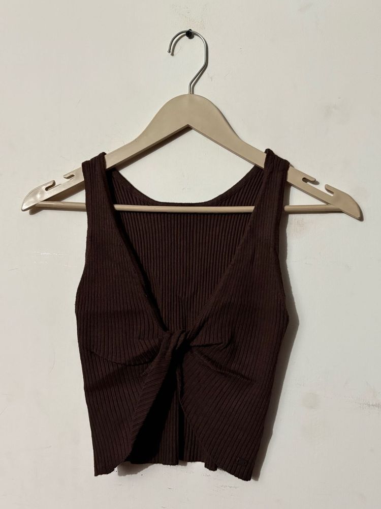 Women&#39;s Rib Knit Tank Top with Front Knot Detail