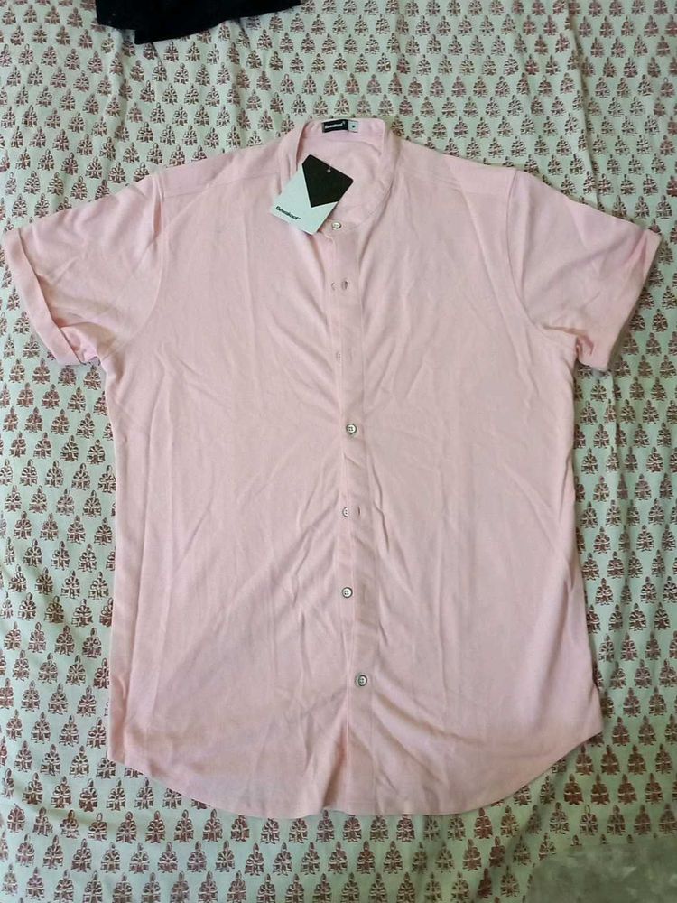 Pink Mandarin Collar Shirt