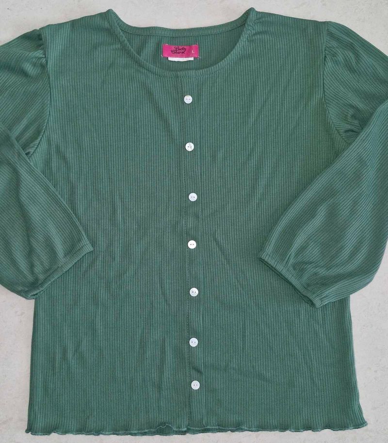 Bottle Green Button-Up Top