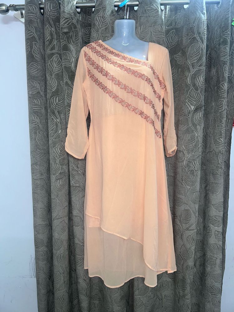 Peach Embroidered Kurta