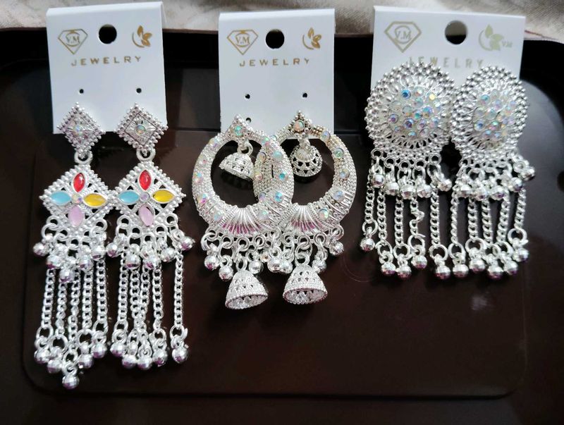 All 3 Silver Tone Fashion Earrings