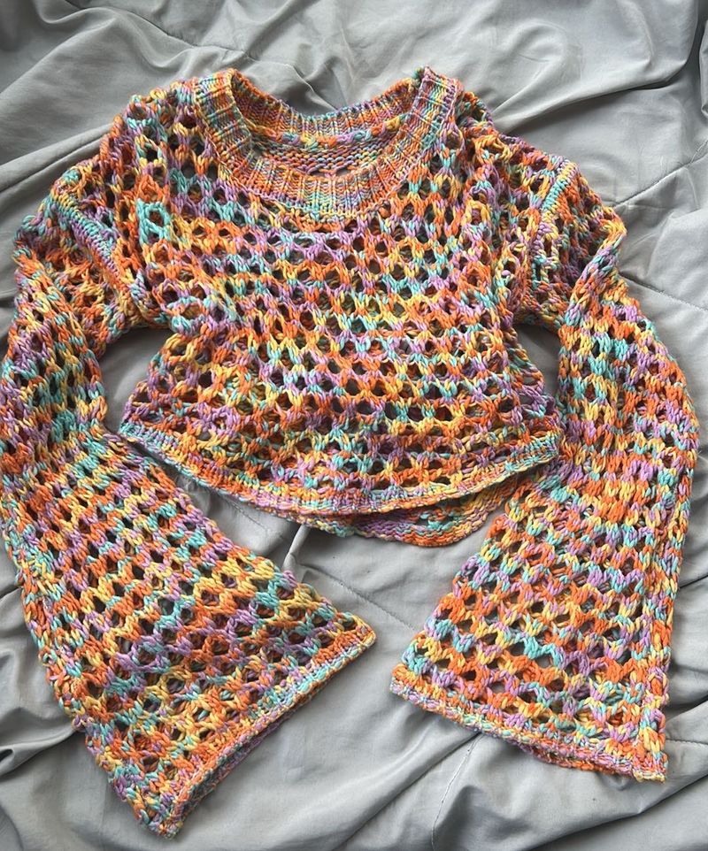Rainbow Crochet Bell Sleeve Top