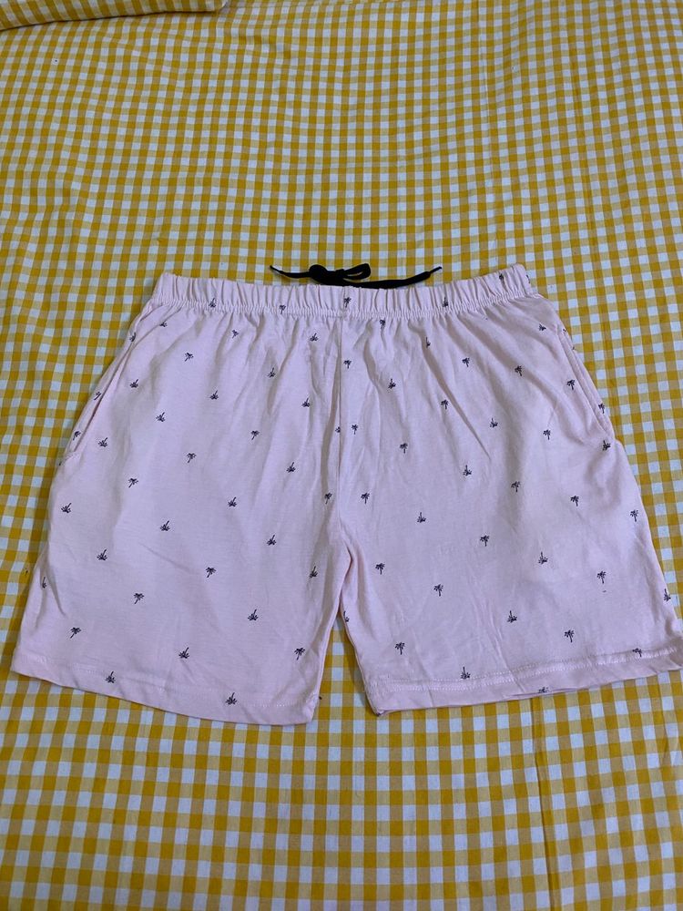 Home wear Baby Pink Palm Print Shorts Waist 28-32