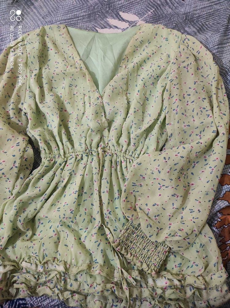 Floral Print Green Top