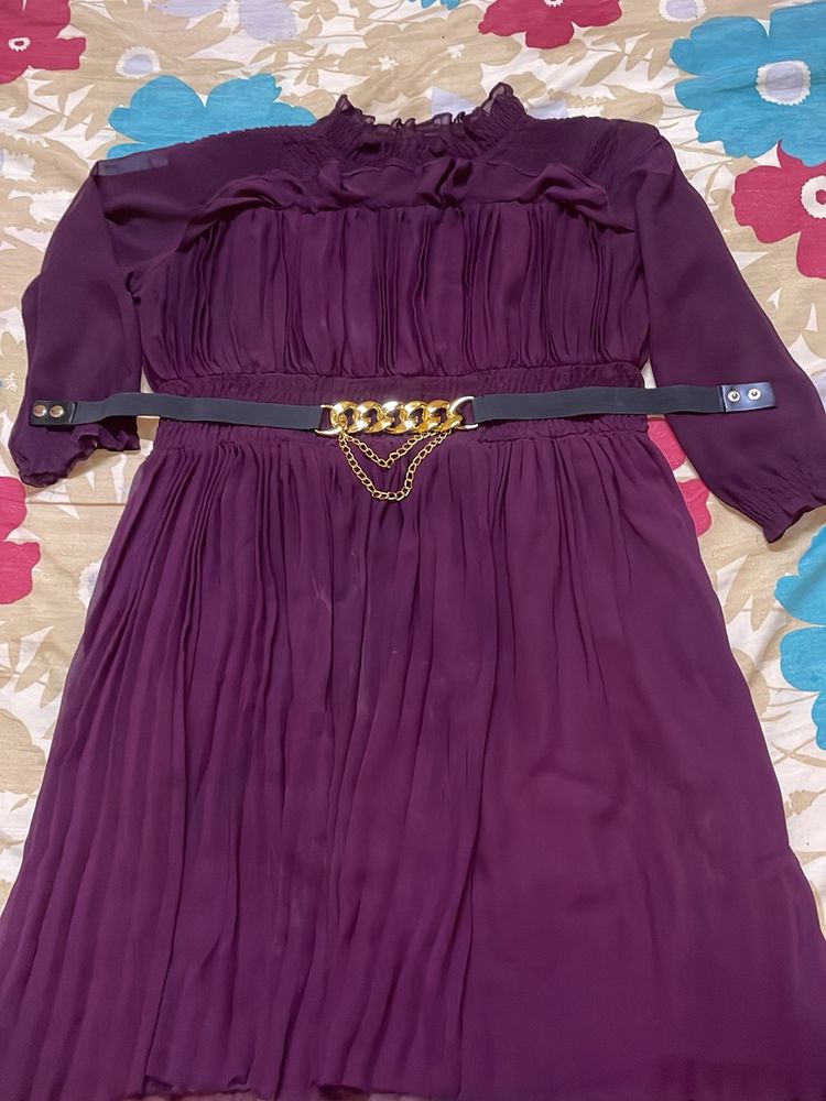 Combo Midi Length Frock With Belt