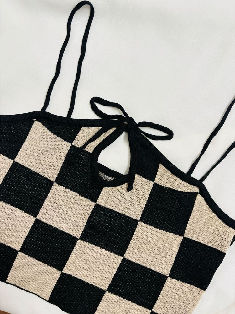 Checkered Knit Cami Top
