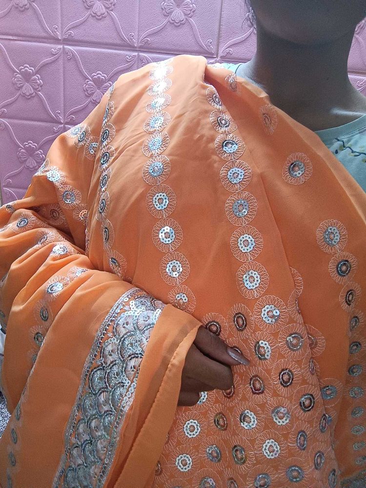 Orange Embroidered Saree