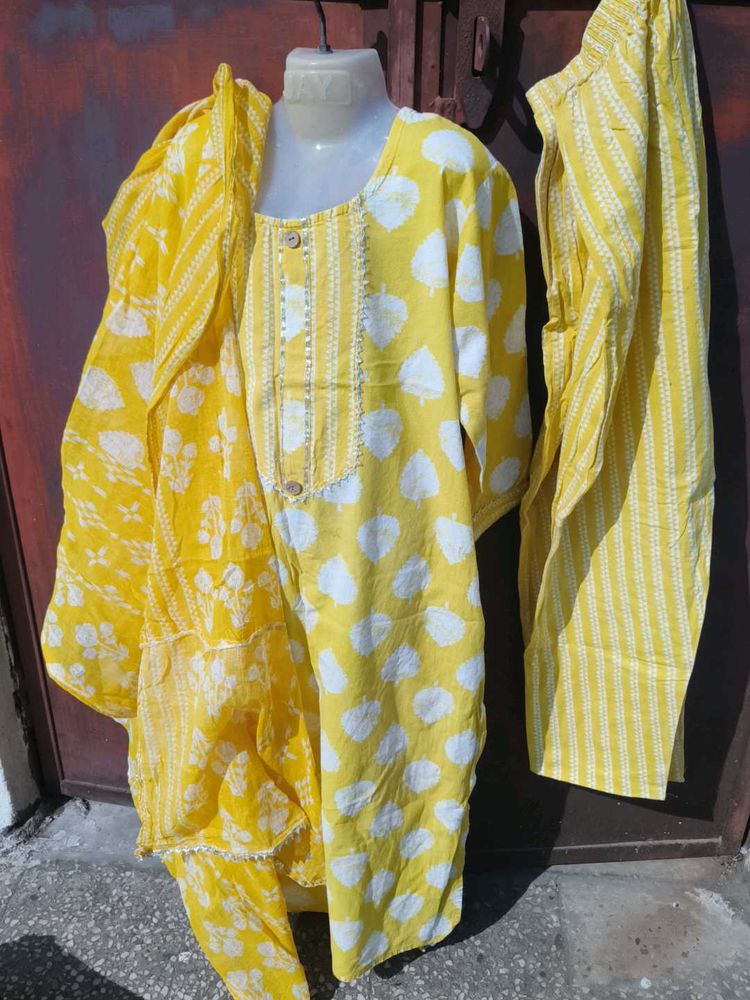 Yellow Printed Kurta Set