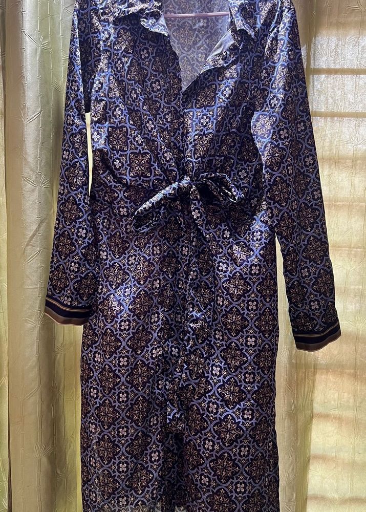 Patterned Tie-Waist Dress
