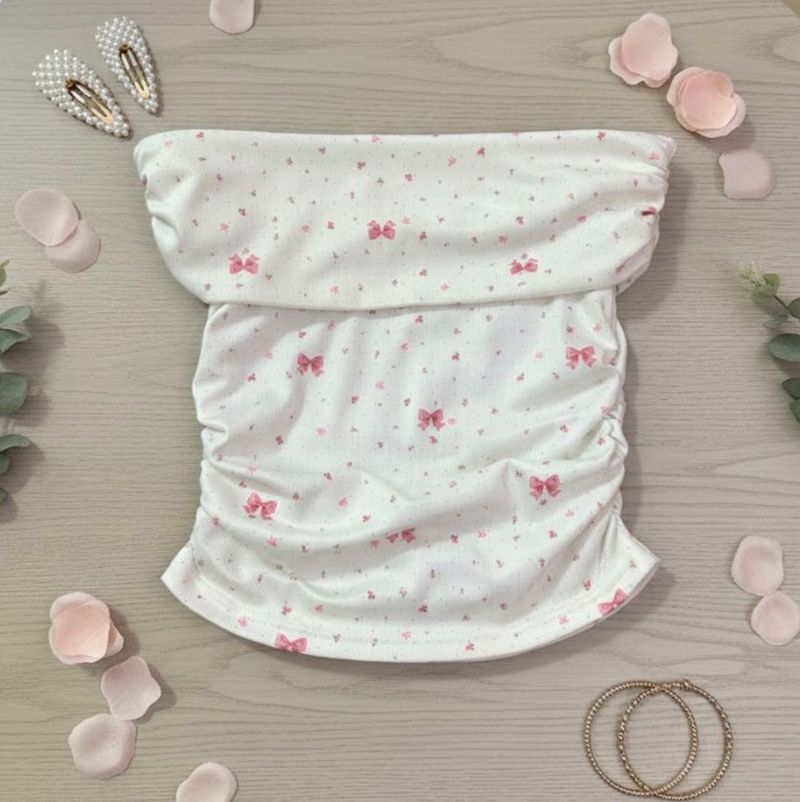 Cute White Tube Top with Bows