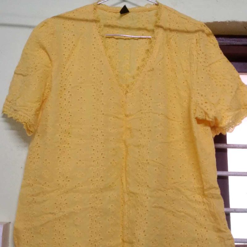 Yellow Eyelet Top