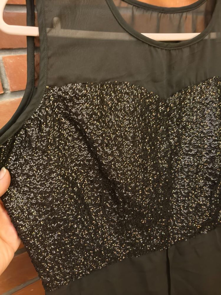 Black Sequin Party long top