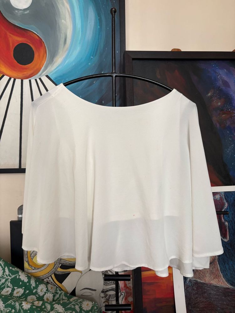 Zara White Flowy Crop Top