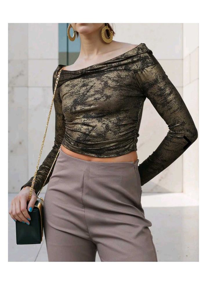 Shein party off shoulder full sleeve crop top