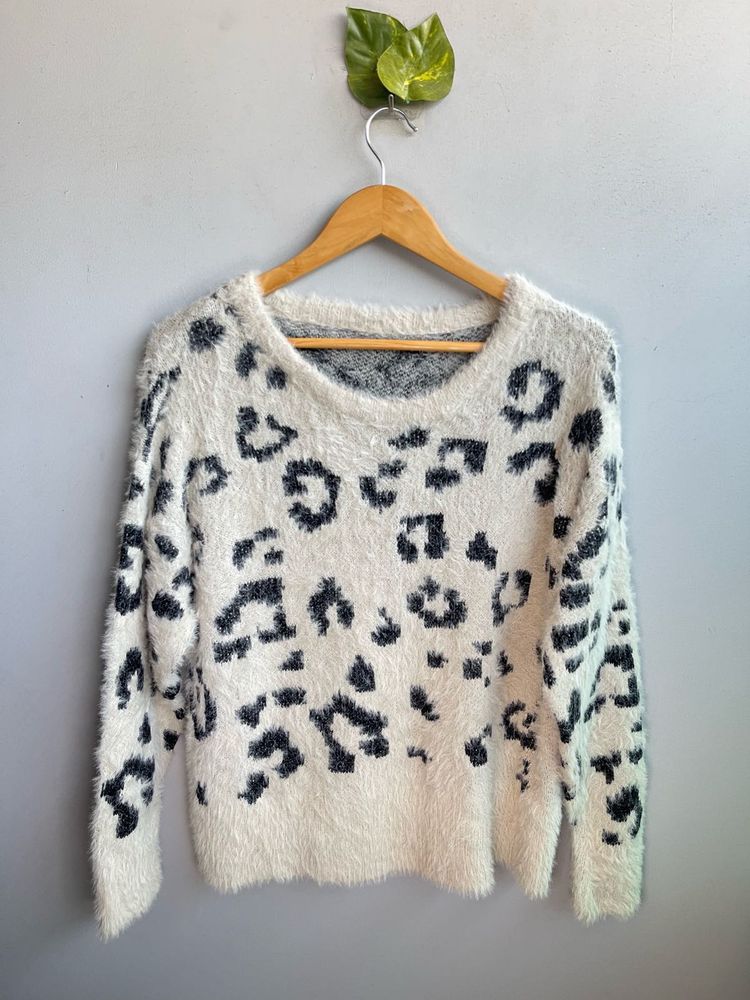 Fluffy Animal Print Sweater
