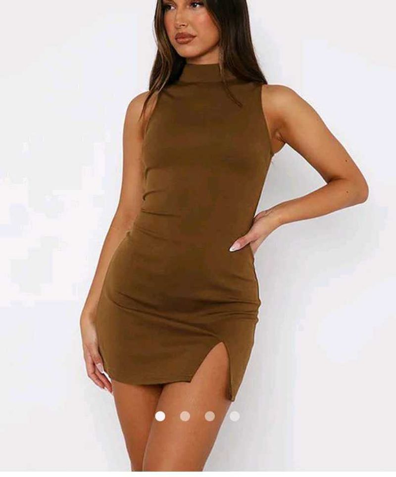 Chic Brown High-Neck Sleeveless Mini Dress