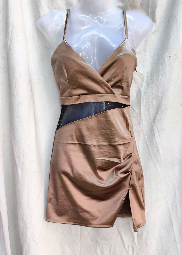 91511. Elegant Brown Mini Dress