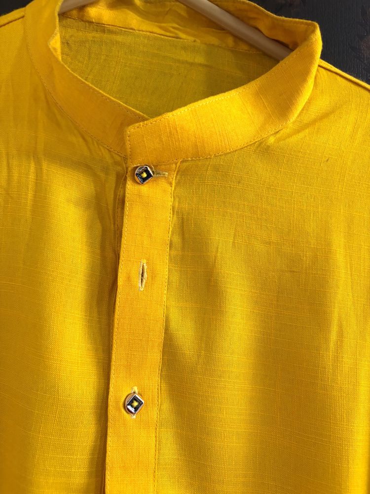 Yellow Mandarin Collar Kurta
