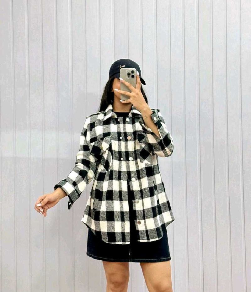Oversized Black &amp; White Buffalo Check Shacket