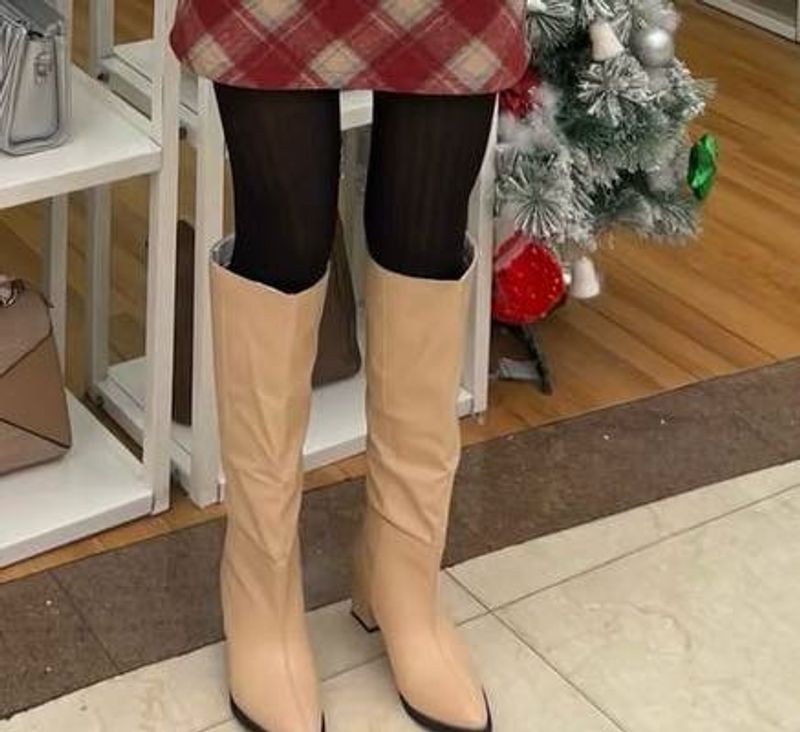 Beige Knee High Boots (3inches)